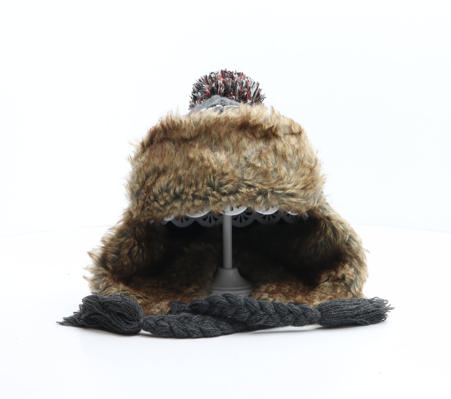 NEXT Mens Multicoloured Fair Isle Acrylic Trapper Hat Size S - size S/M. Pom Pom