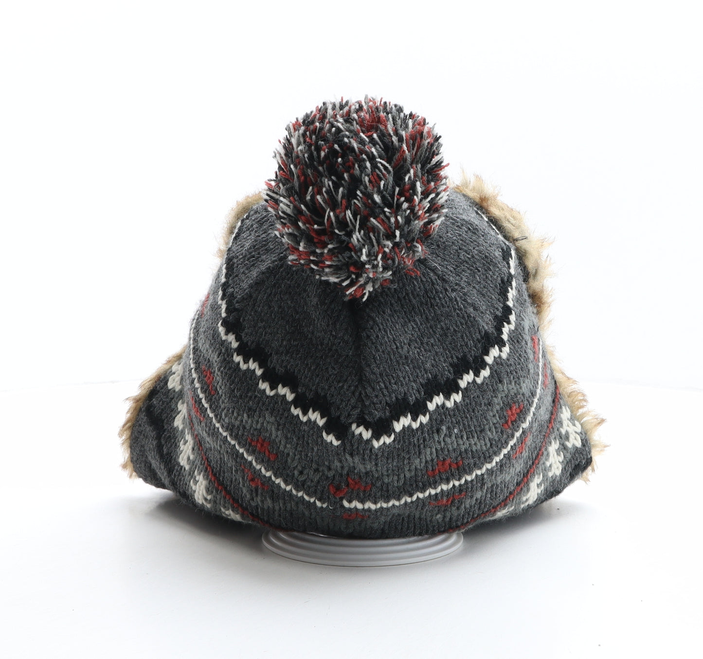NEXT Mens Multicoloured Fair Isle Acrylic Trapper Hat Size S - size S/M. Pom Pom