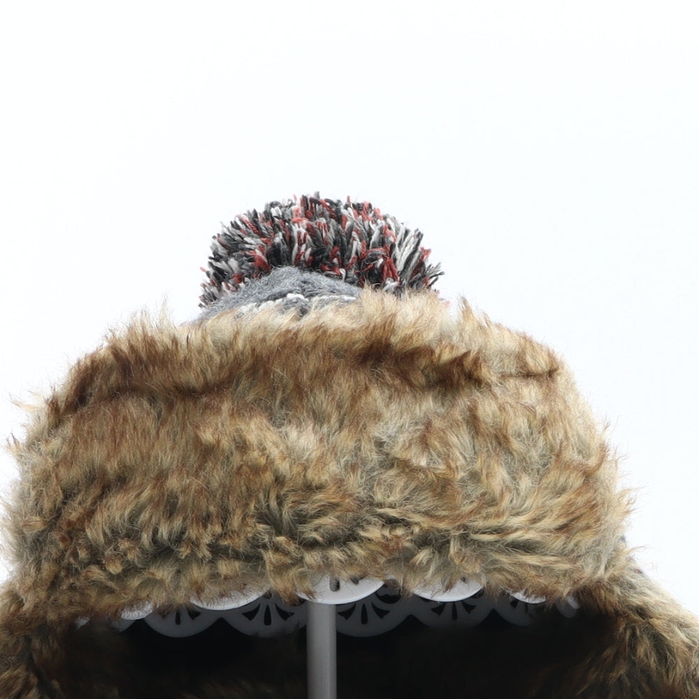 NEXT Mens Multicoloured Fair Isle Acrylic Trapper Hat Size S - size S/M. Pom Pom