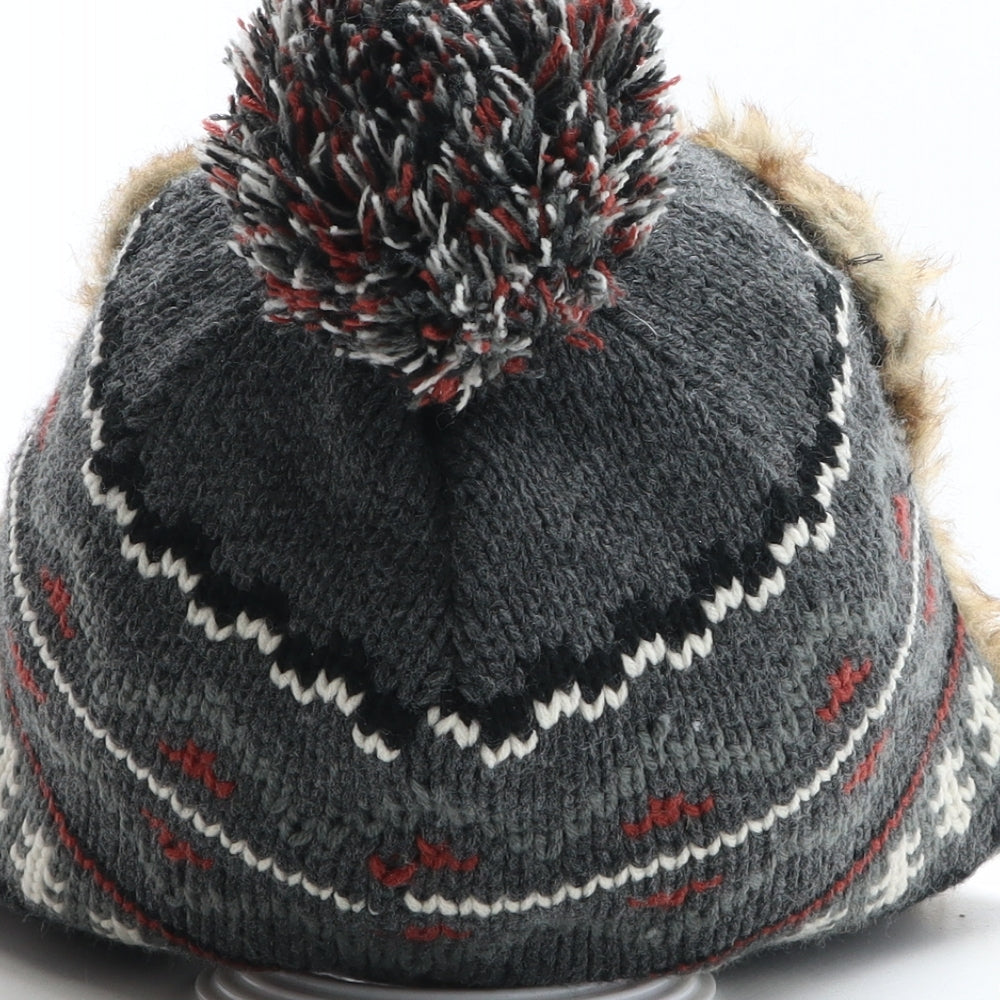 NEXT Mens Multicoloured Fair Isle Acrylic Trapper Hat Size S - size S/M. Pom Pom