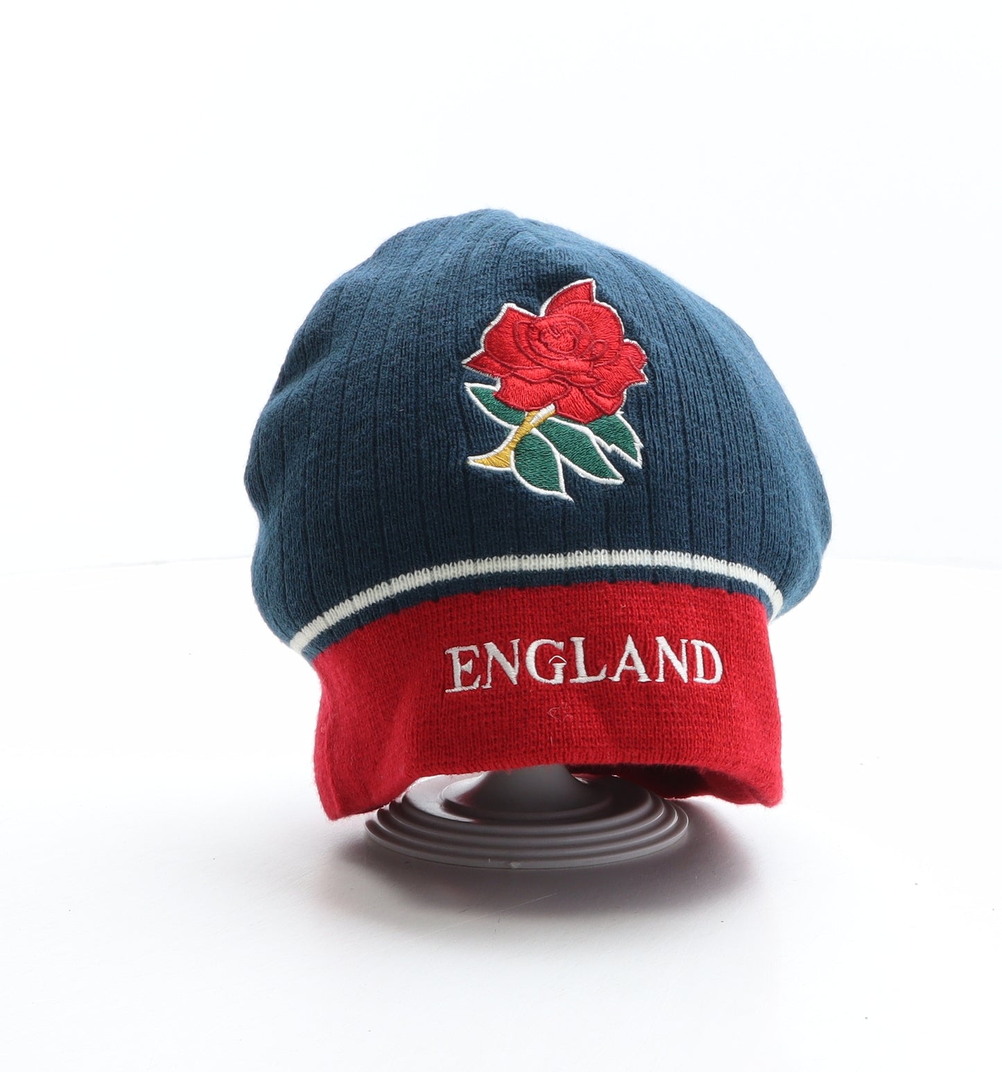 England Apparel Mens Multicoloured Striped Acrylic Beanie One Size - Rose detail