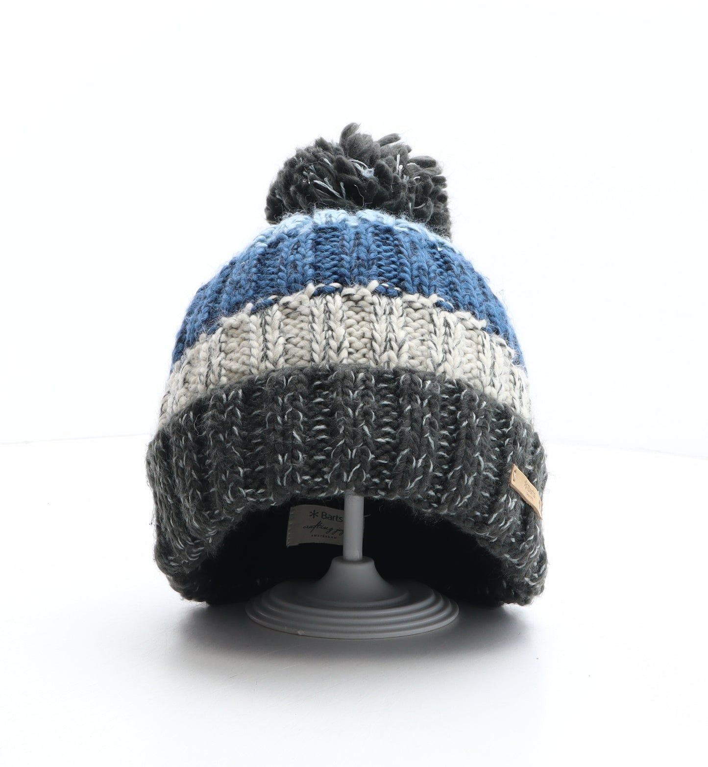 Barts Mens Multicoloured Striped Acrylic Beanie One Size - Pom Pom