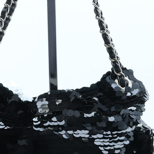 Preworn Womens Black Newsprint Polyester Shoulder Bag Size Small