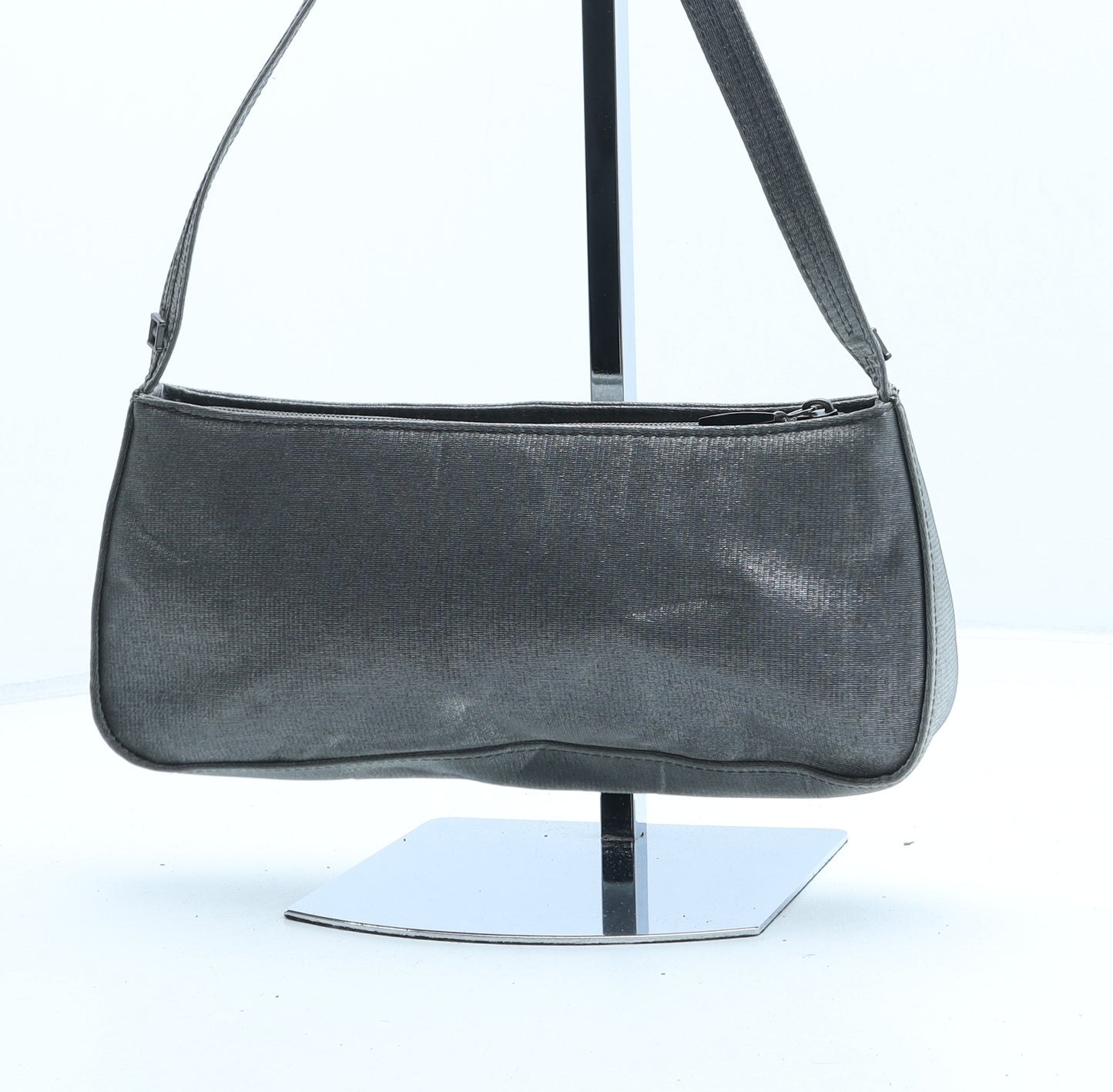 Preworn Womens Silver Polyester Shoulder Bag Size Micro