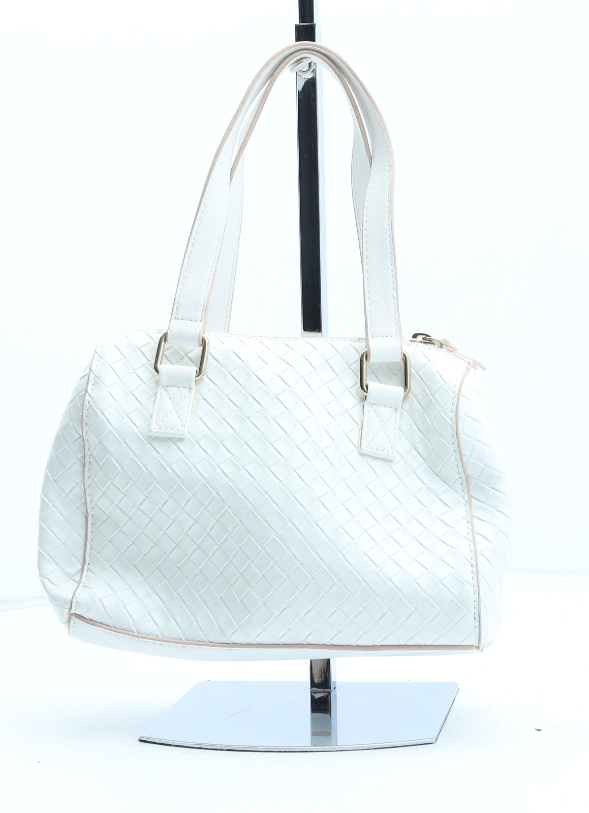 River Island Womens White Check Polyurethane Top Handle Bag Size Small