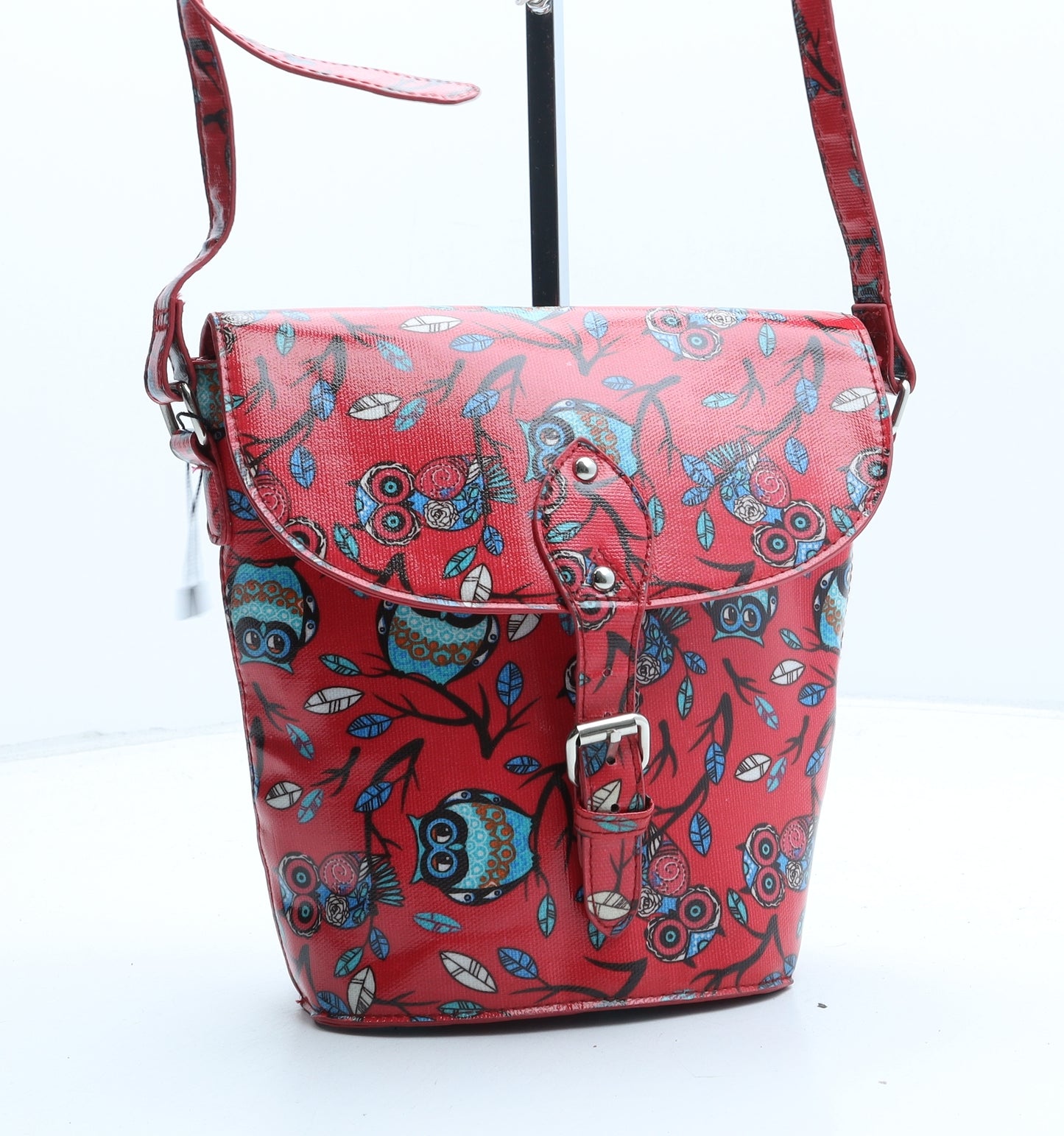 Preworn Womens Red Geometric Polyurethane Crossbody Size Small - Owls