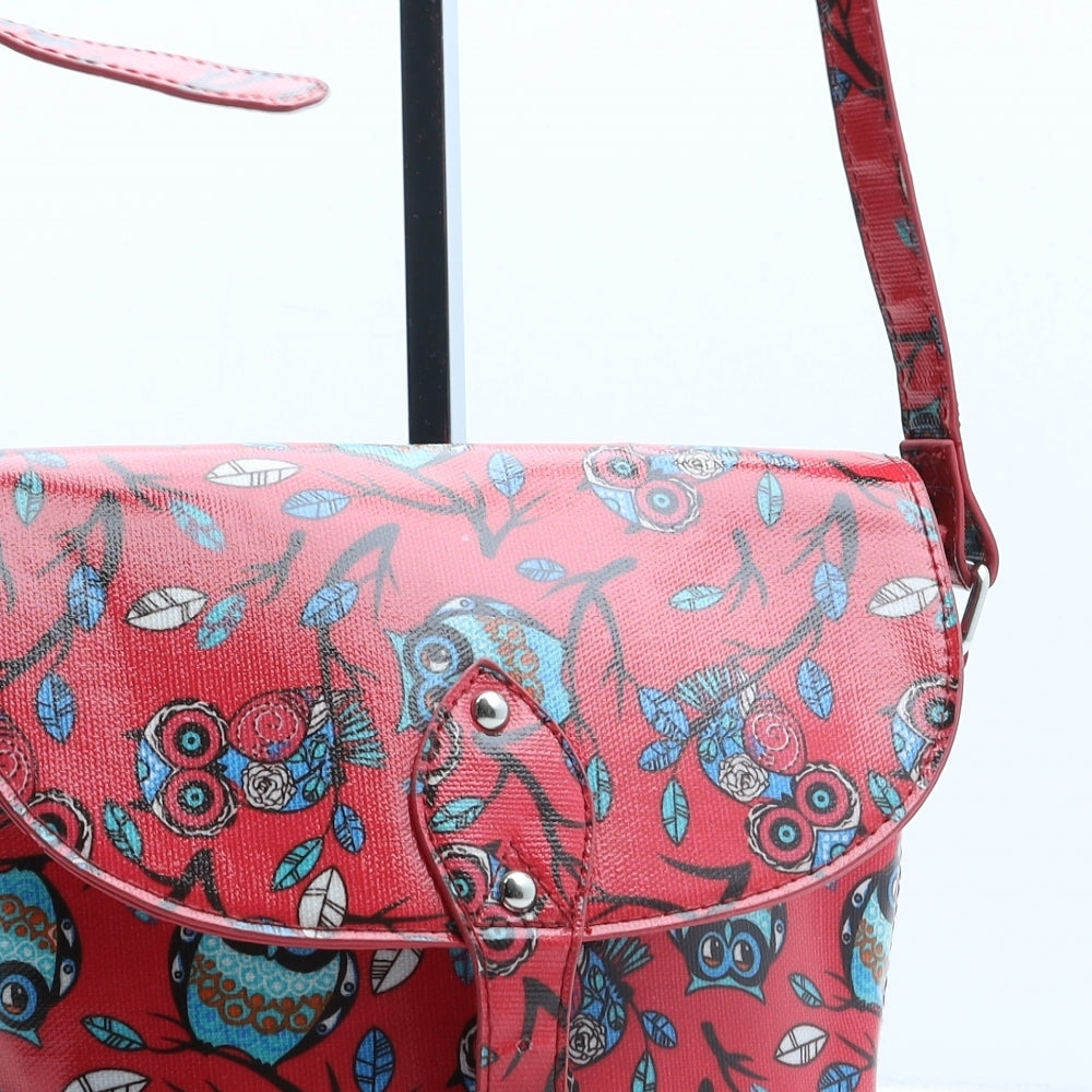 Preworn Womens Red Geometric Polyurethane Crossbody Size Small - Owls