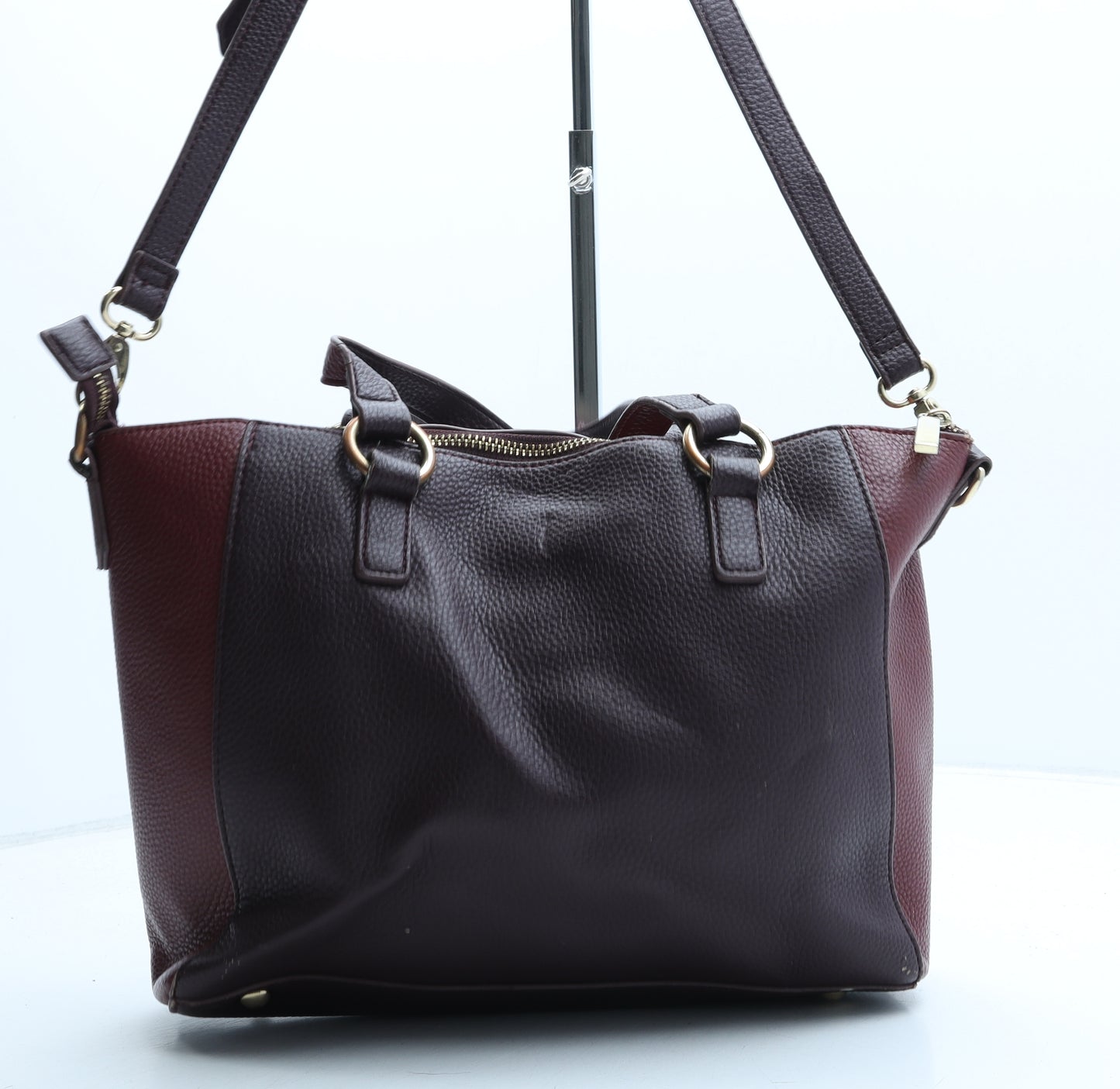 Laura Ashley Womens Red Colorblock Polyurethane Top Handle Bag Size Medium