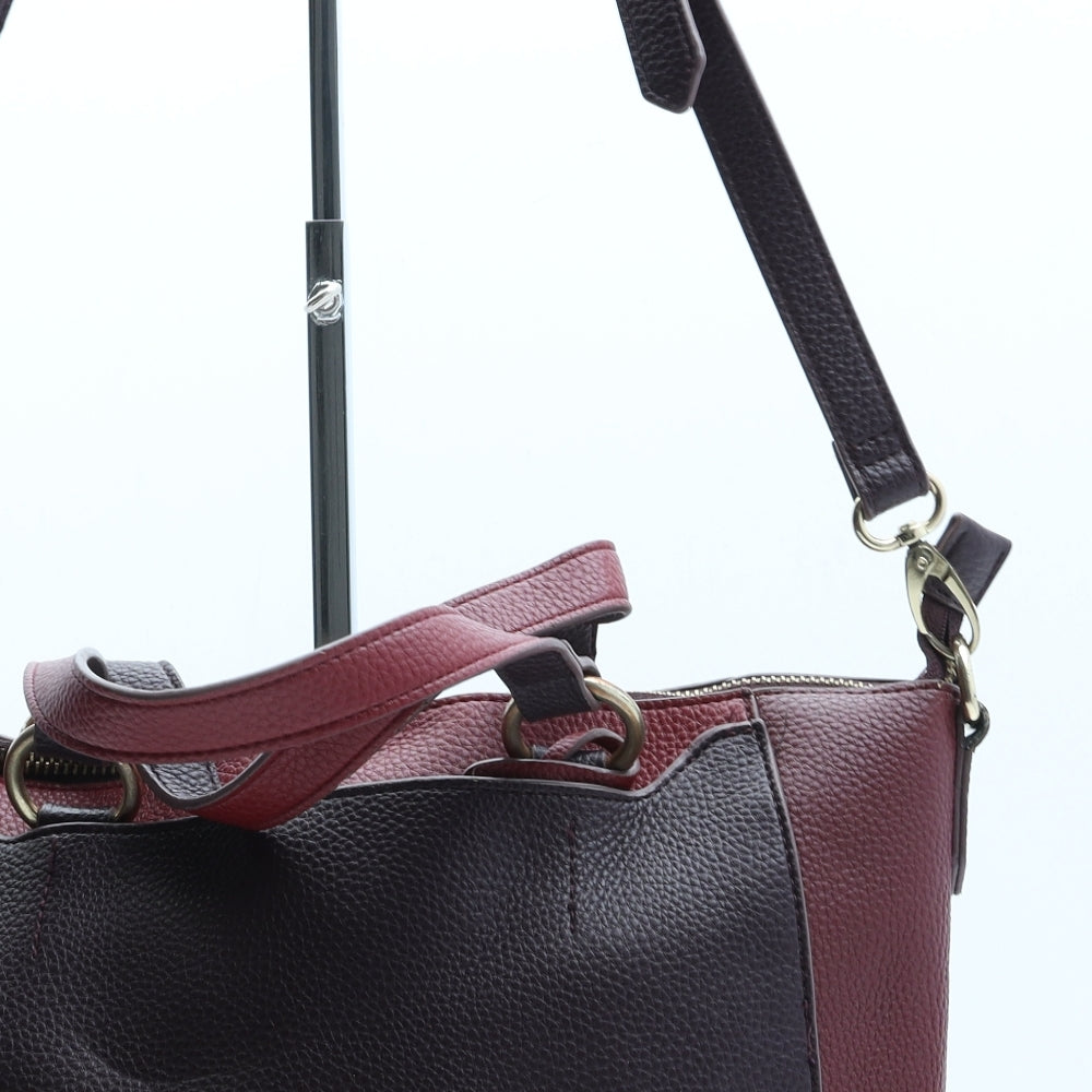 Laura Ashley Womens Red Colorblock Polyurethane Top Handle Bag Size Medium