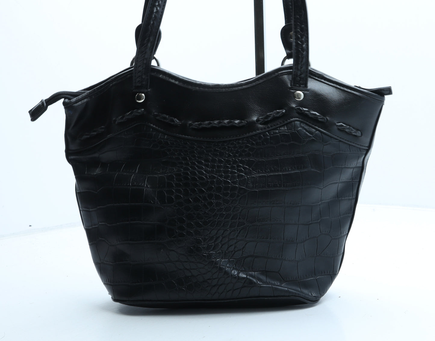 Bueno Womens Black Polyurethane Top Handle Bag Size Medium - Croc Texture