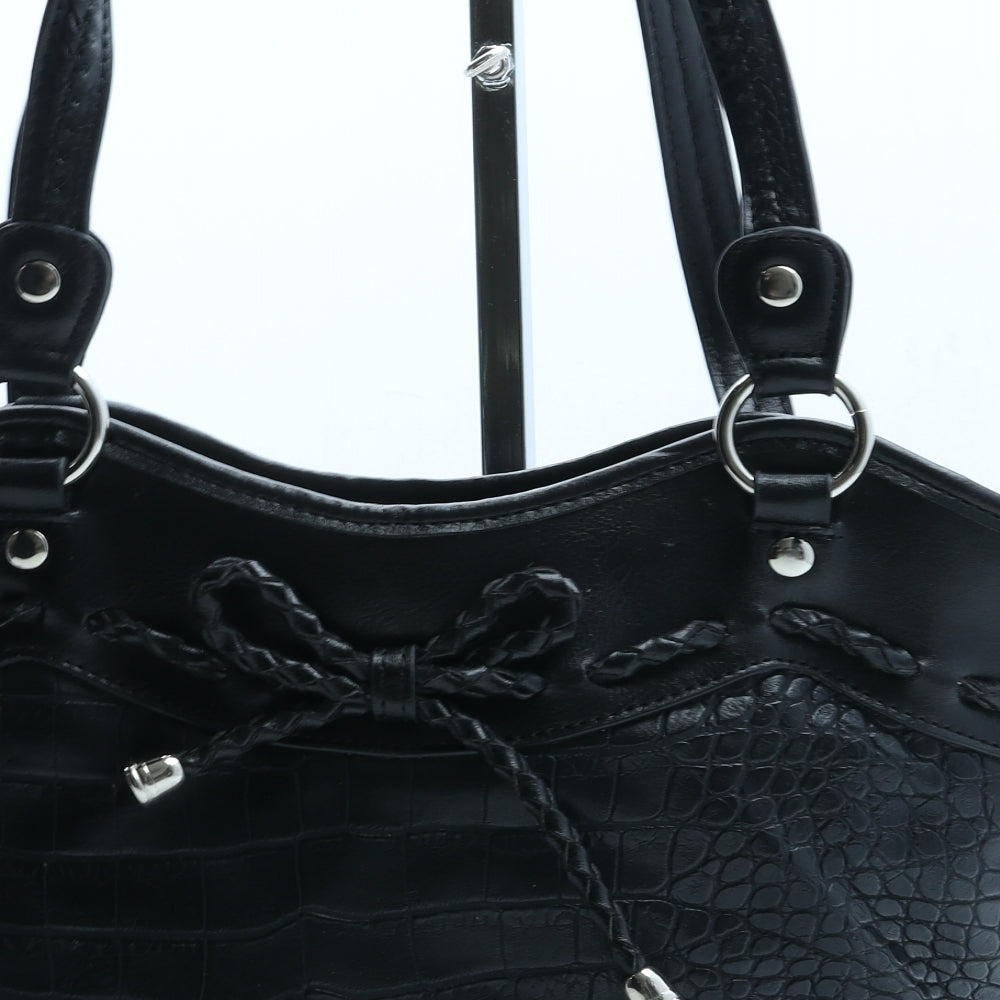 Bueno Womens Black Polyurethane Top Handle Bag Size Medium - Croc Texture