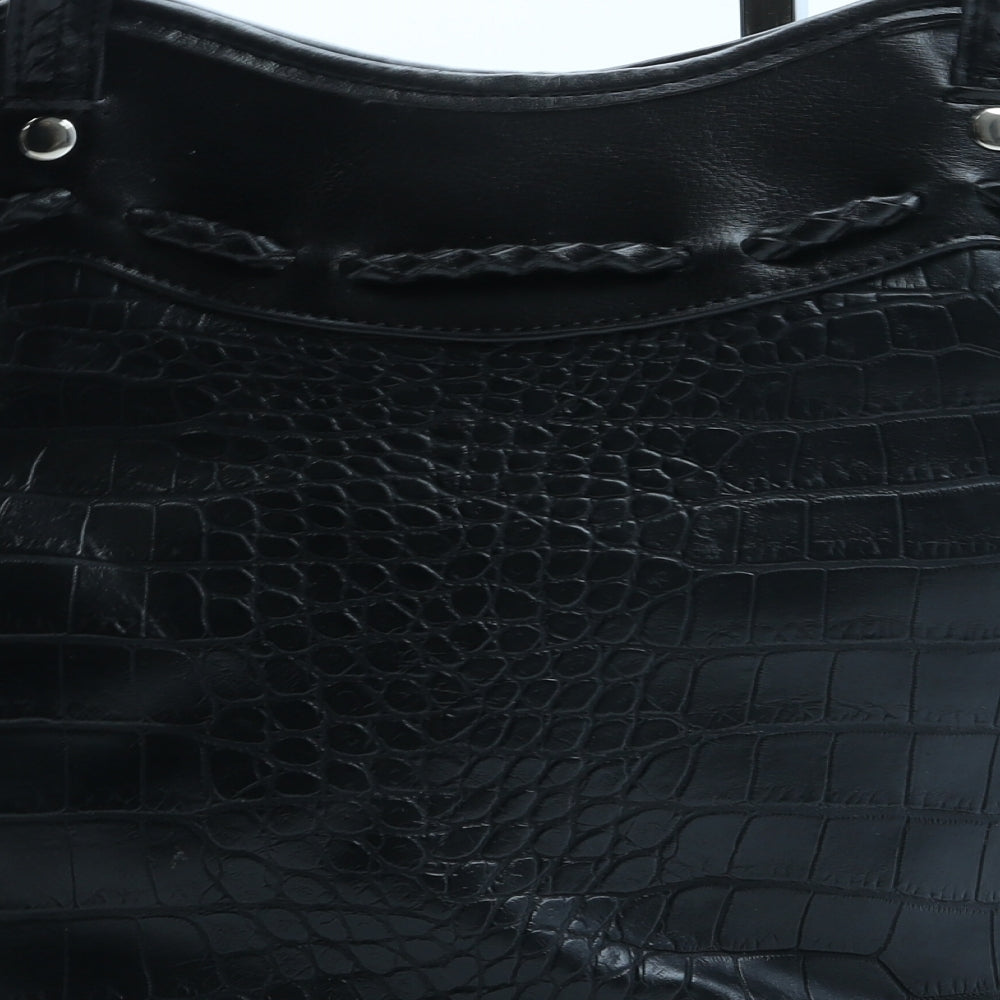 Bueno Womens Black Polyurethane Top Handle Bag Size Medium - Croc Texture
