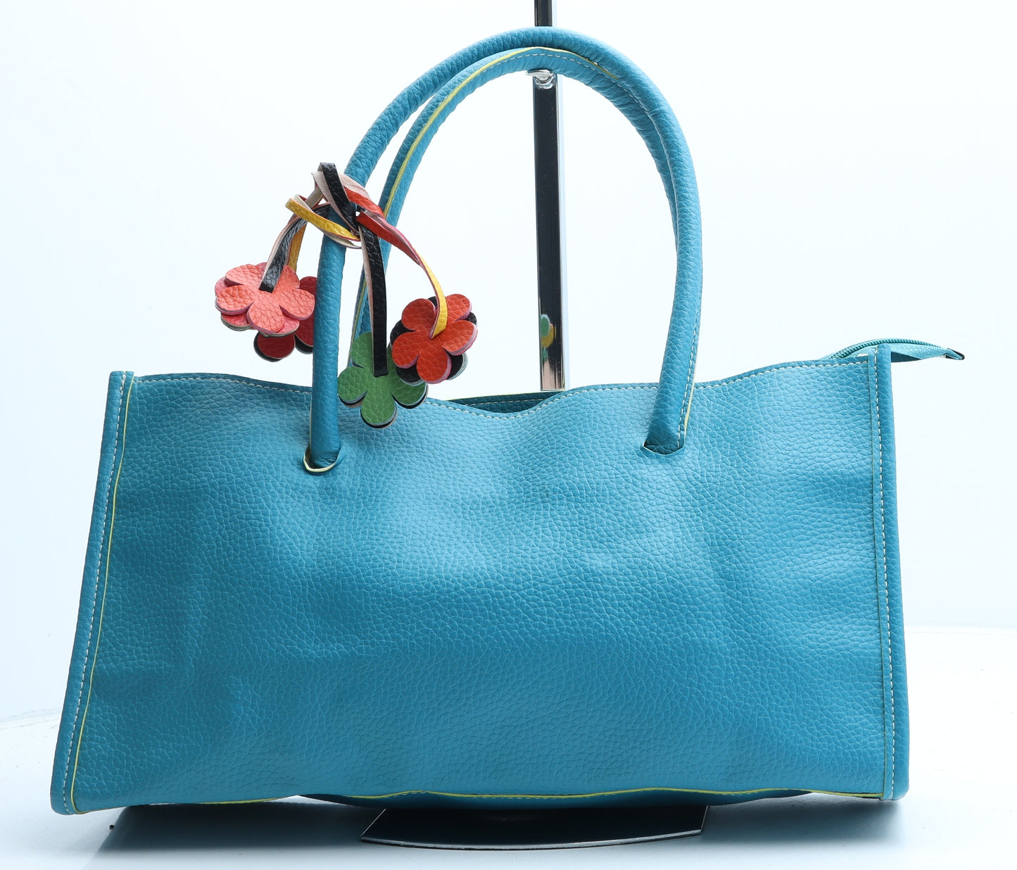 Nathalie Andersen Womens Blue PVC Top Handle Bag Size Medium - Flower Detail