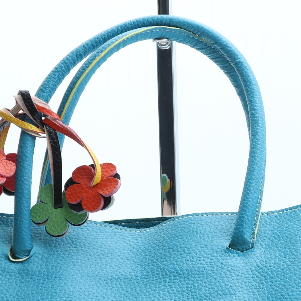 Nathalie Andersen Womens Blue PVC Top Handle Bag Size Medium - Flower Detail
