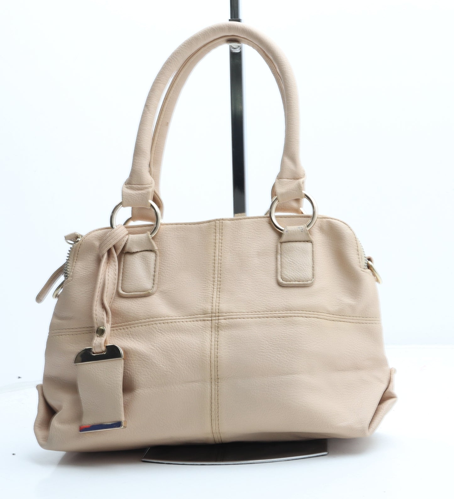 Preworn Womens Beige Polyurethane Top Handle Bag Size Small