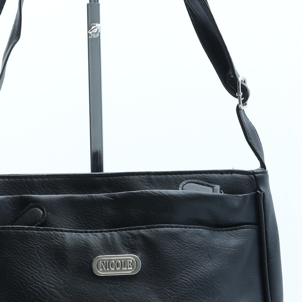 Nicole Womens Black Polyurethane Shoulder Bag Size Medium