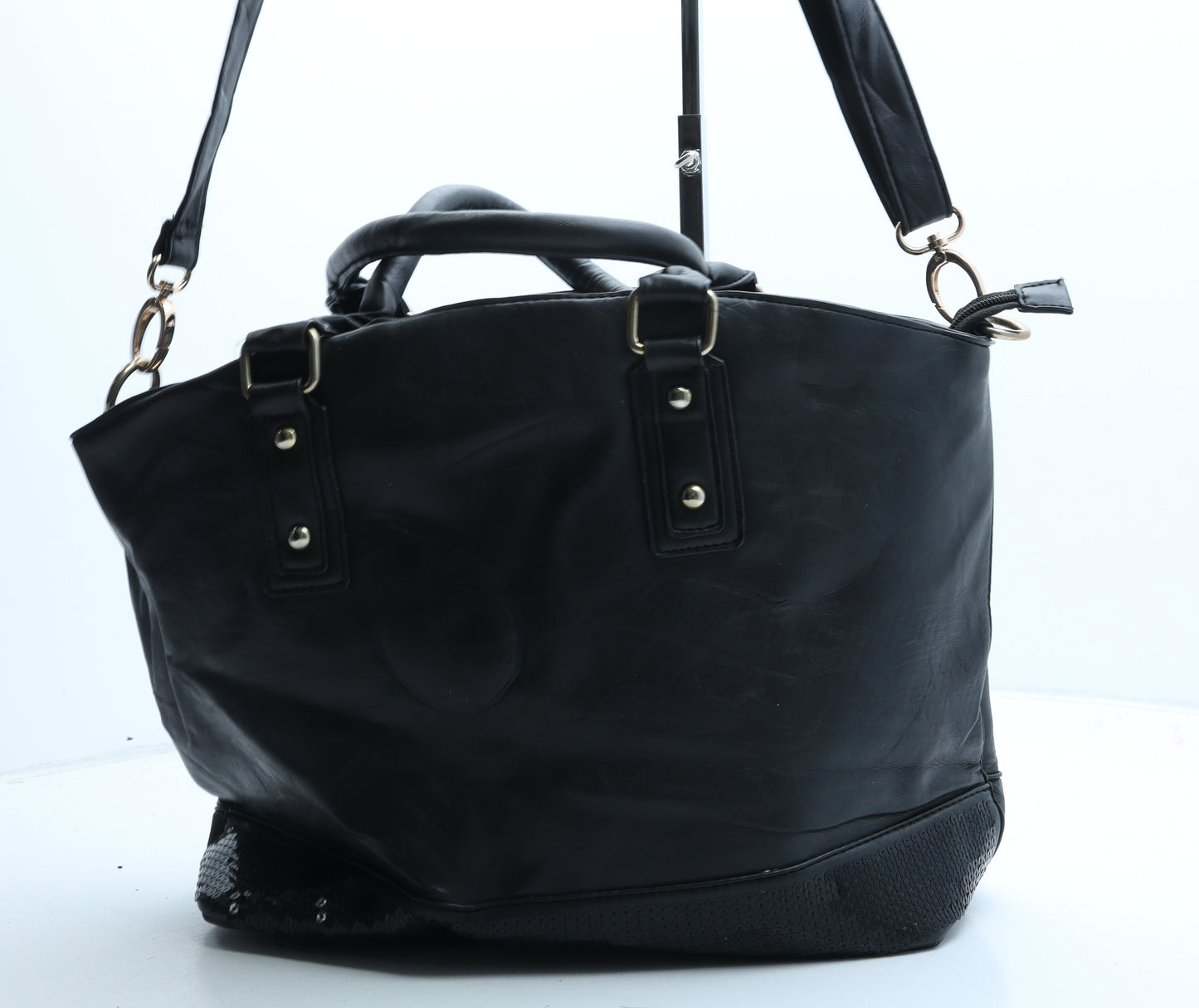 Preworn Womens Black PVC Top Handle Bag Size Large