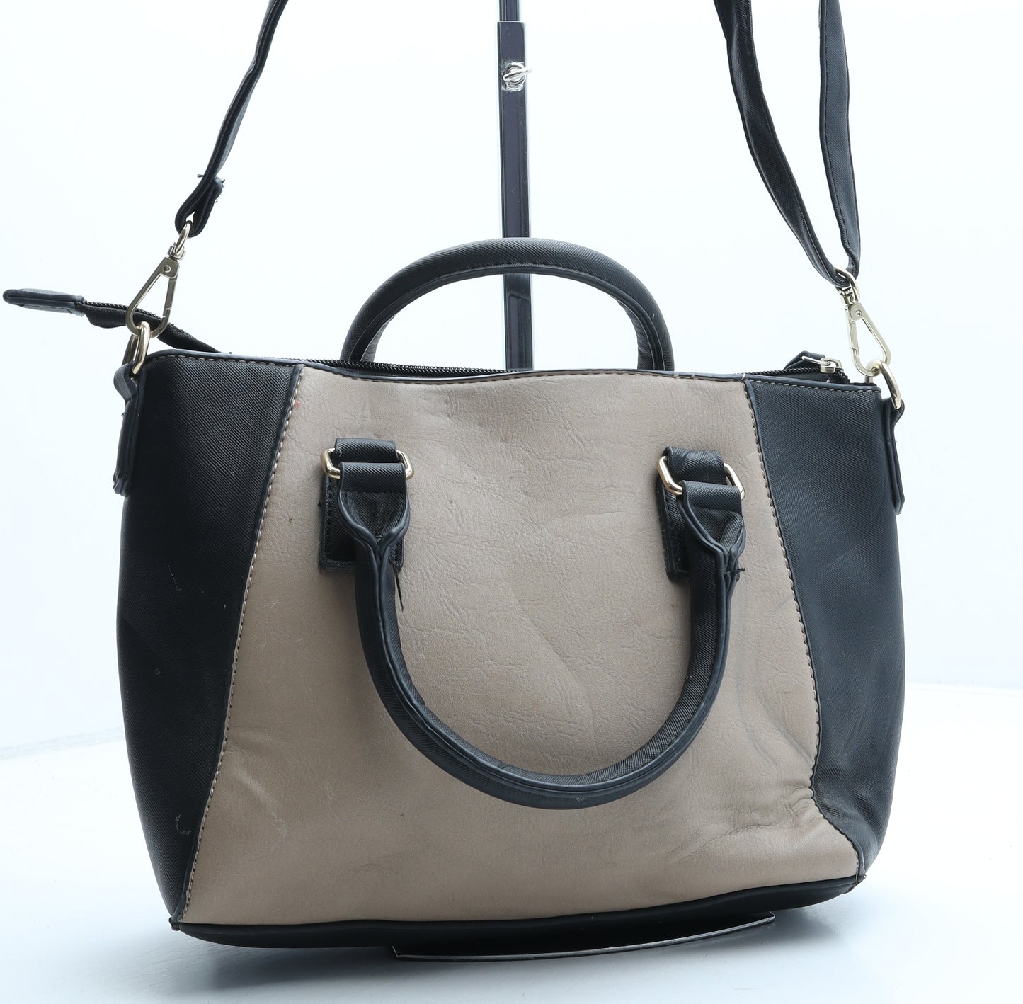 New Look Womens Beige Colorblock Polyurethane Top Handle Bag Size Small