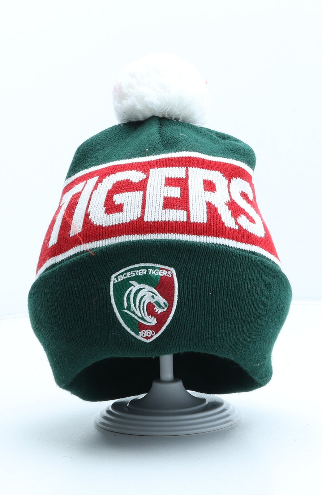 Leicester Tigers Mens Green Striped Acrylic Beanie One Size