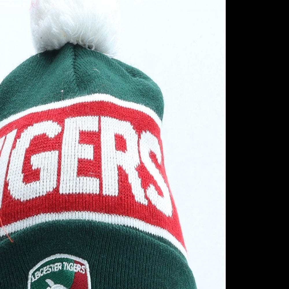 Leicester Tigers Mens Green Striped Acrylic Beanie One Size