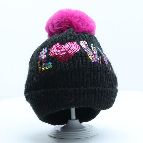 George Girls Black Acrylic Bobble Hat One Size - Love