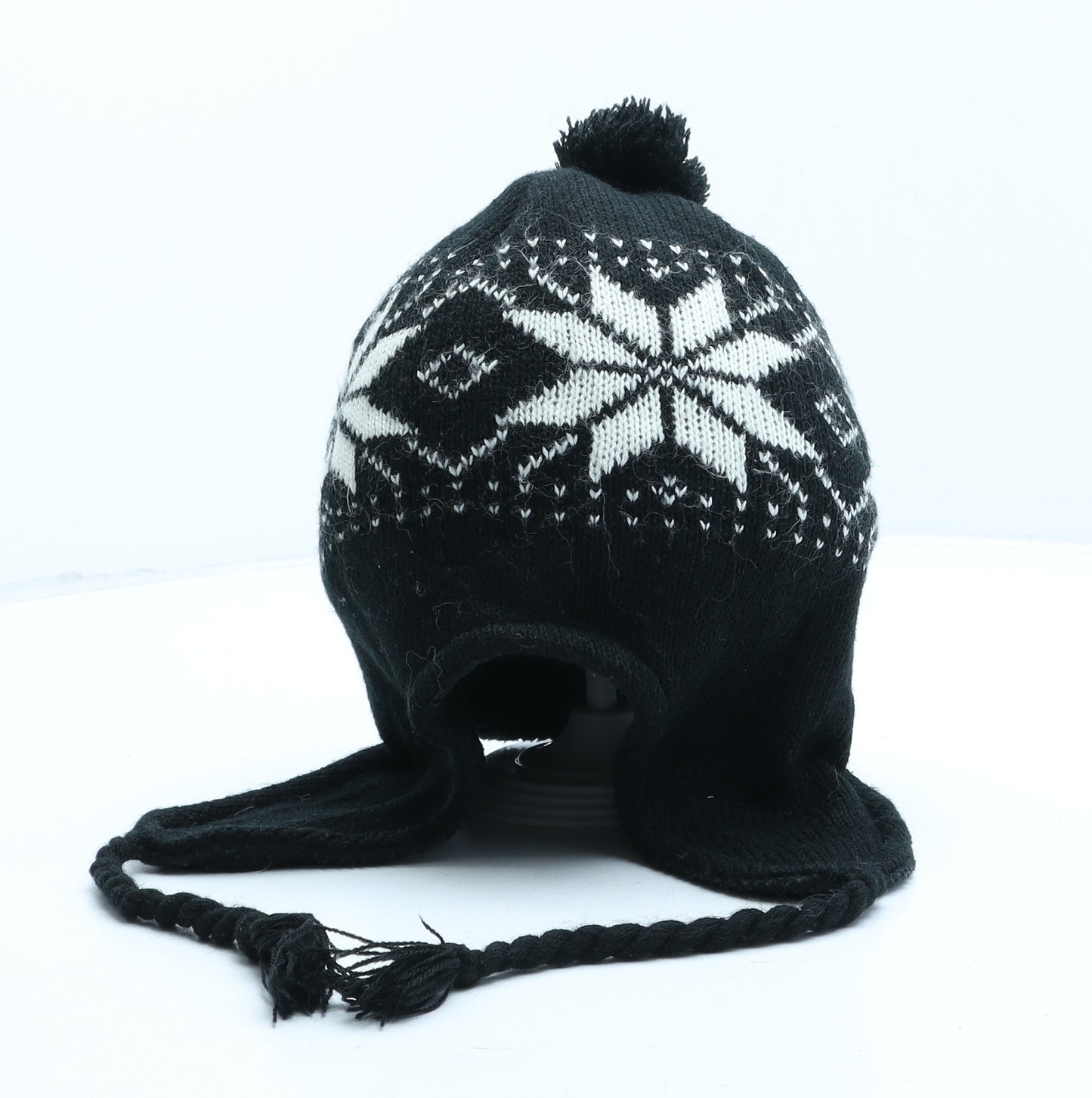 Winter Wear Boys Black Geometric Acrylic Bobble Hat One Size