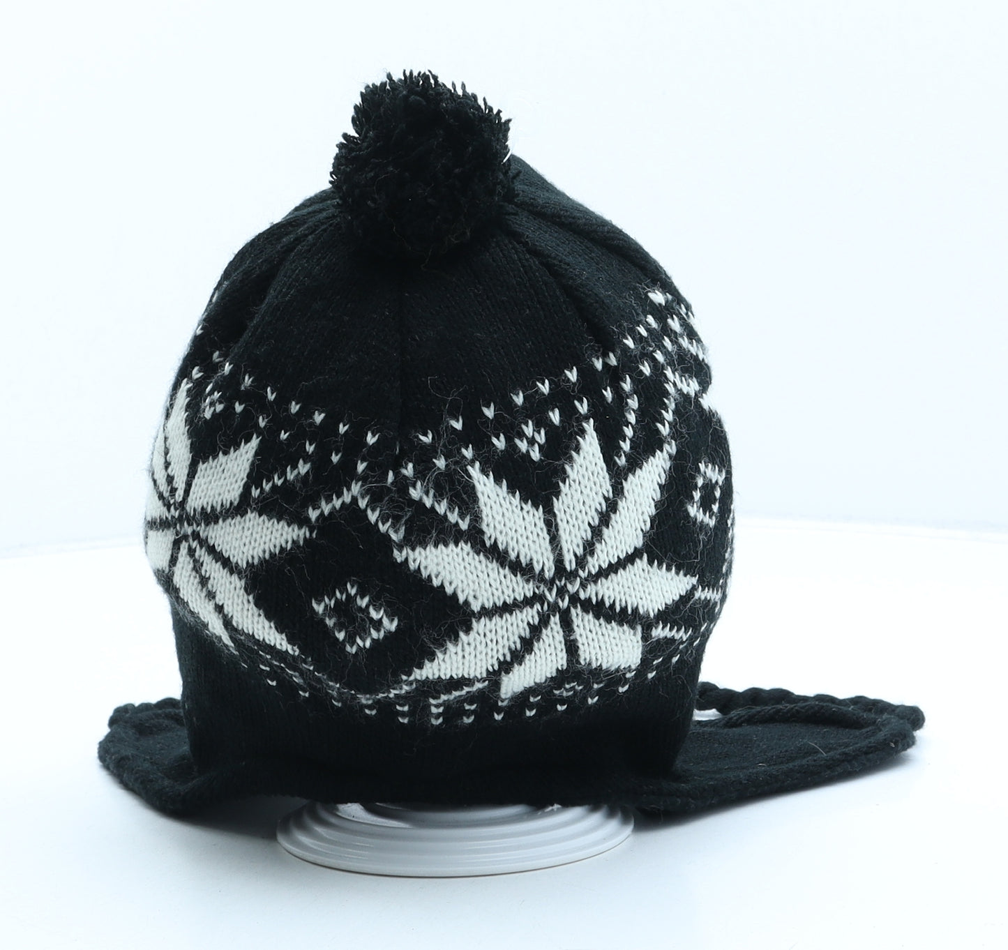 Winter Wear Boys Black Geometric Acrylic Bobble Hat One Size