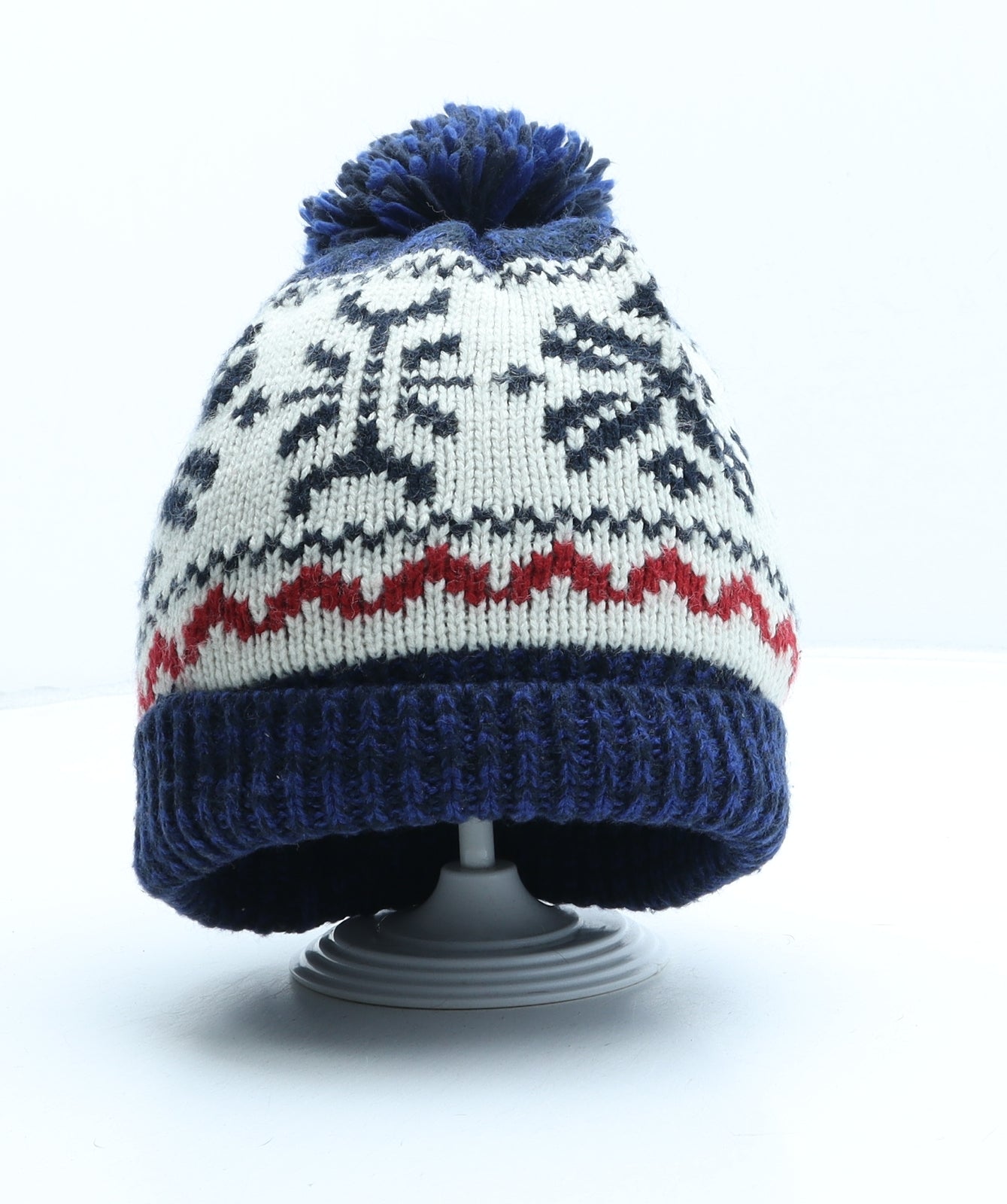 Marks and Spencer Boys Blue Fair Isle Acrylic Bobble Hat One Size - UK Size 6-10 Years