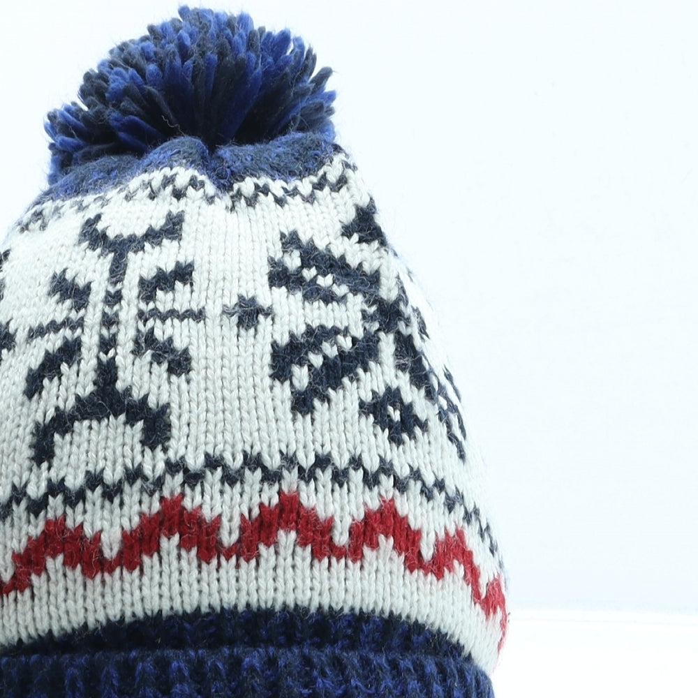 Marks and Spencer Boys Blue Fair Isle Acrylic Bobble Hat One Size - UK Size 6-10 Years