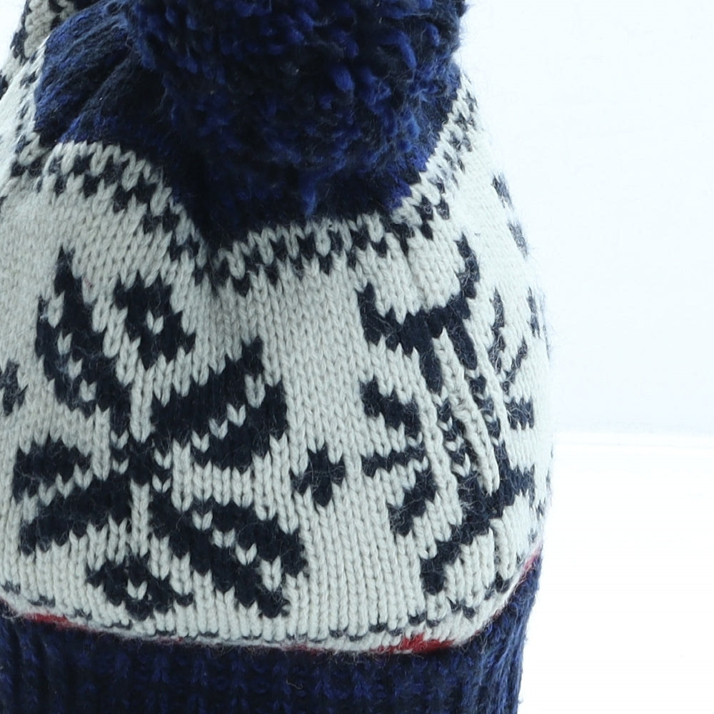 Marks and Spencer Boys Blue Fair Isle Acrylic Bobble Hat One Size - UK Size 6-10 Years