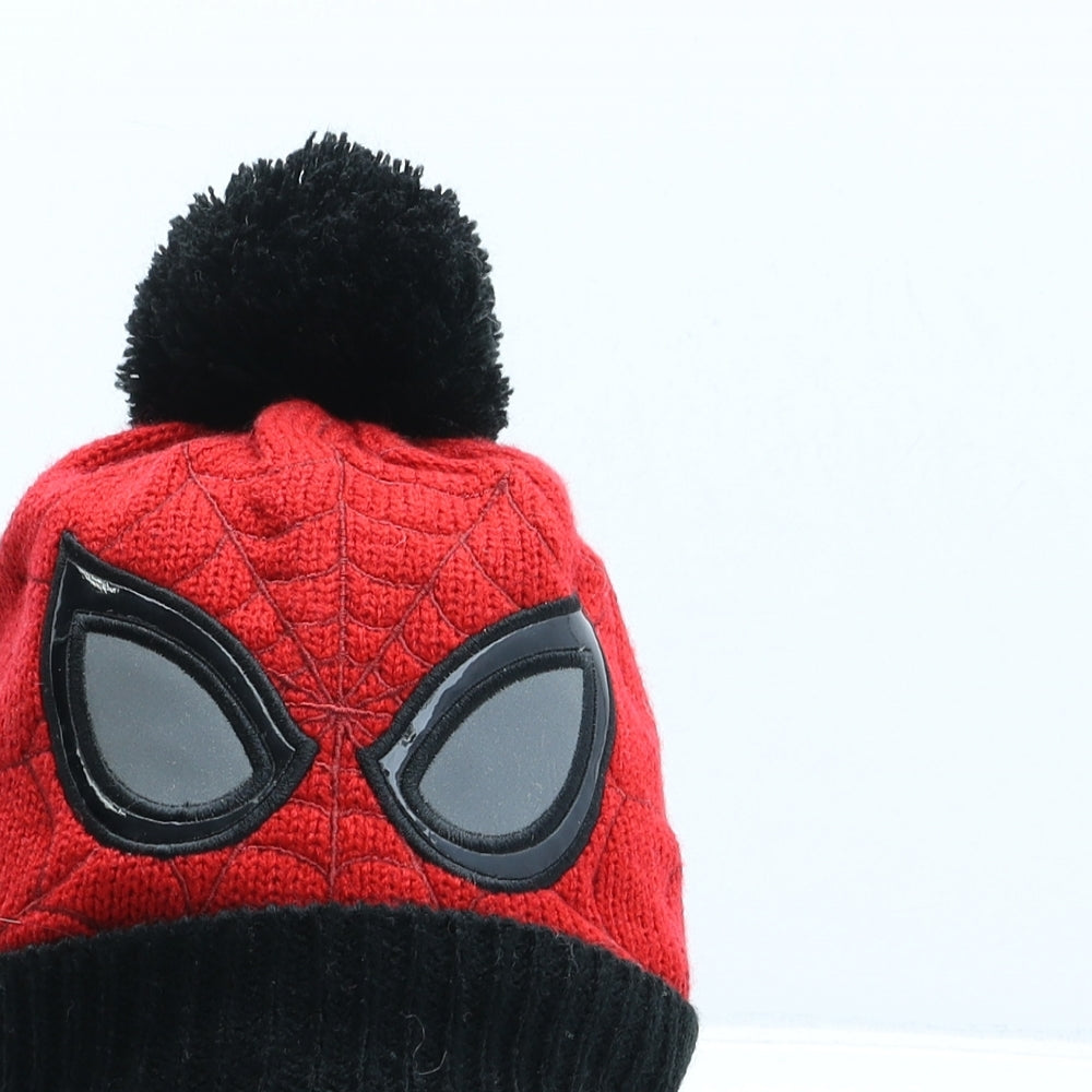 Primark Boys Red Geometric Acrylic Bobble Hat Size S - Spiderman