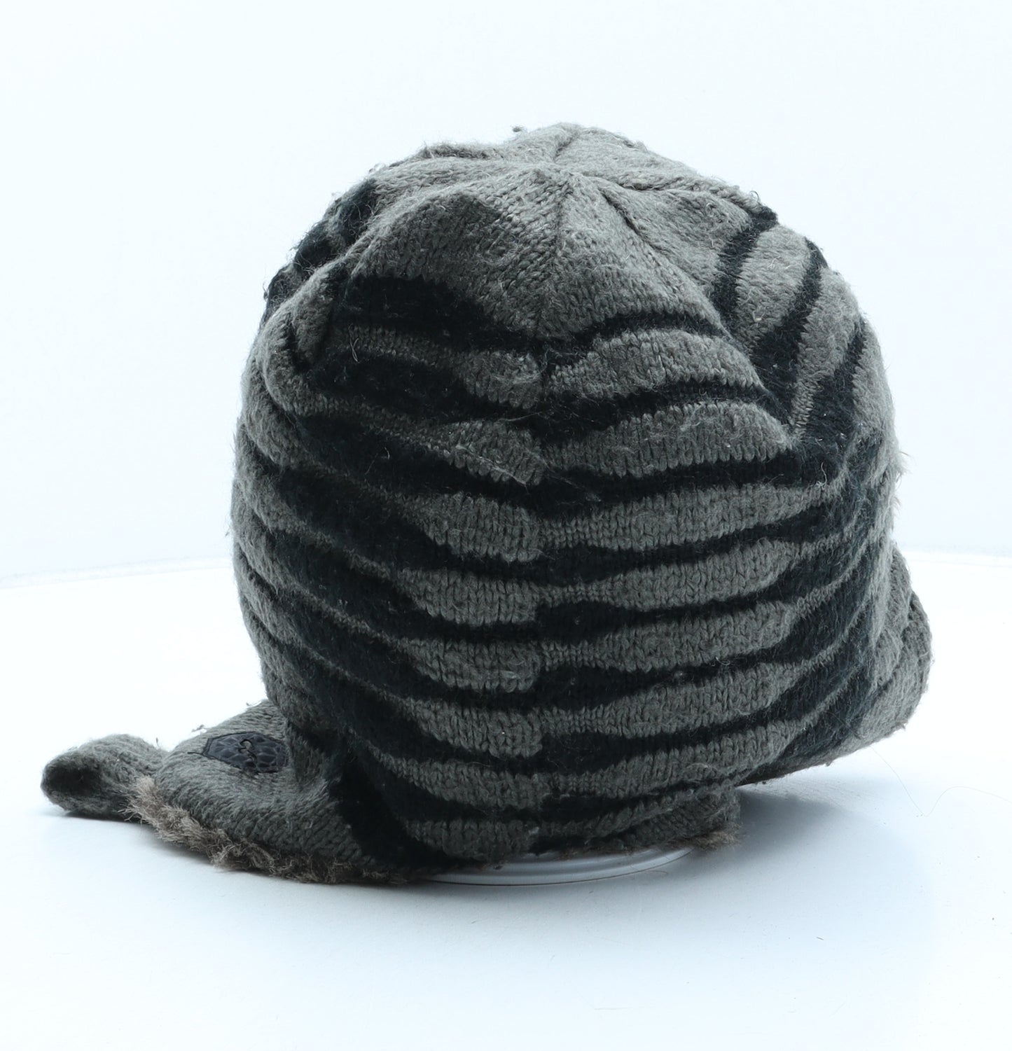 Oxylane Mens Grey Striped Polyester Trapper Hat One Size - Faux Fur