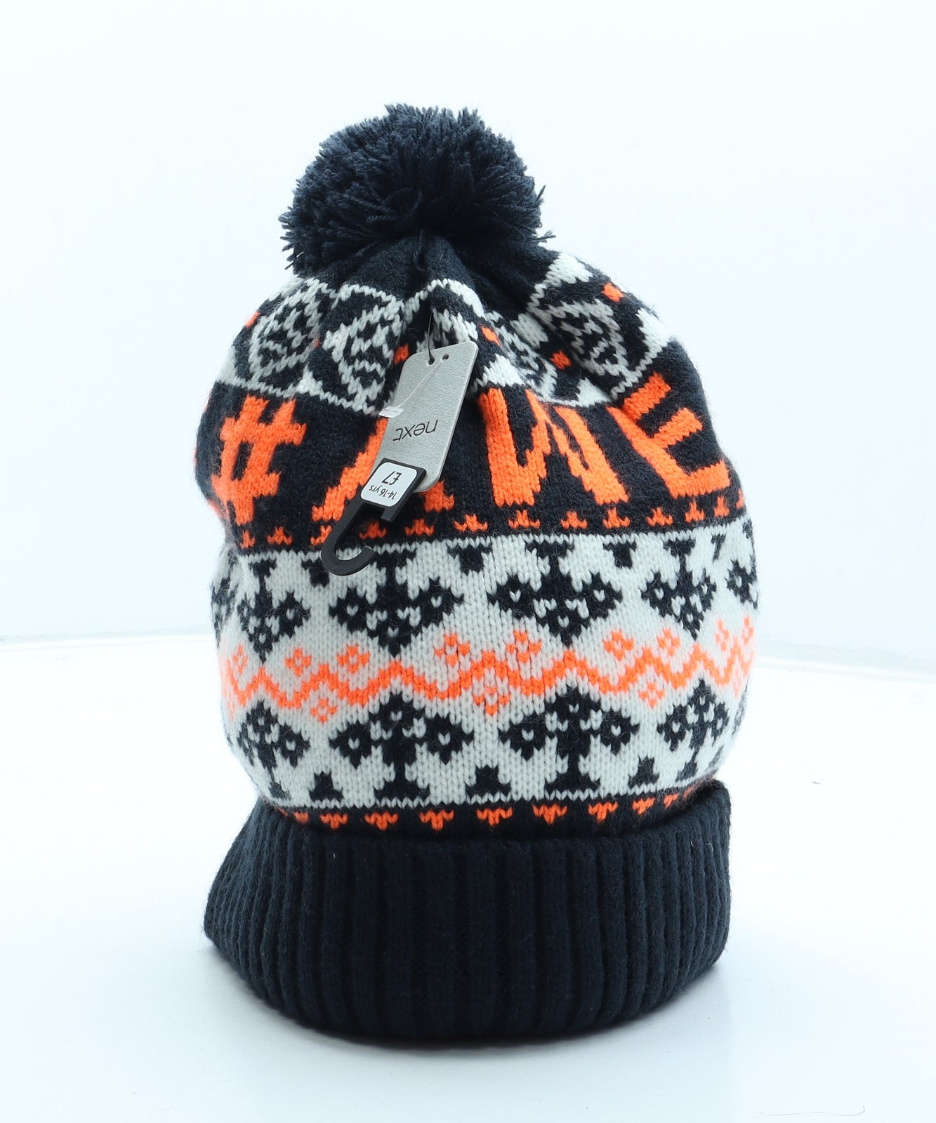 NEXT Boys Multicoloured Geometric Acrylic Bobble Hat Size L - Awesome. Size 14-16 years