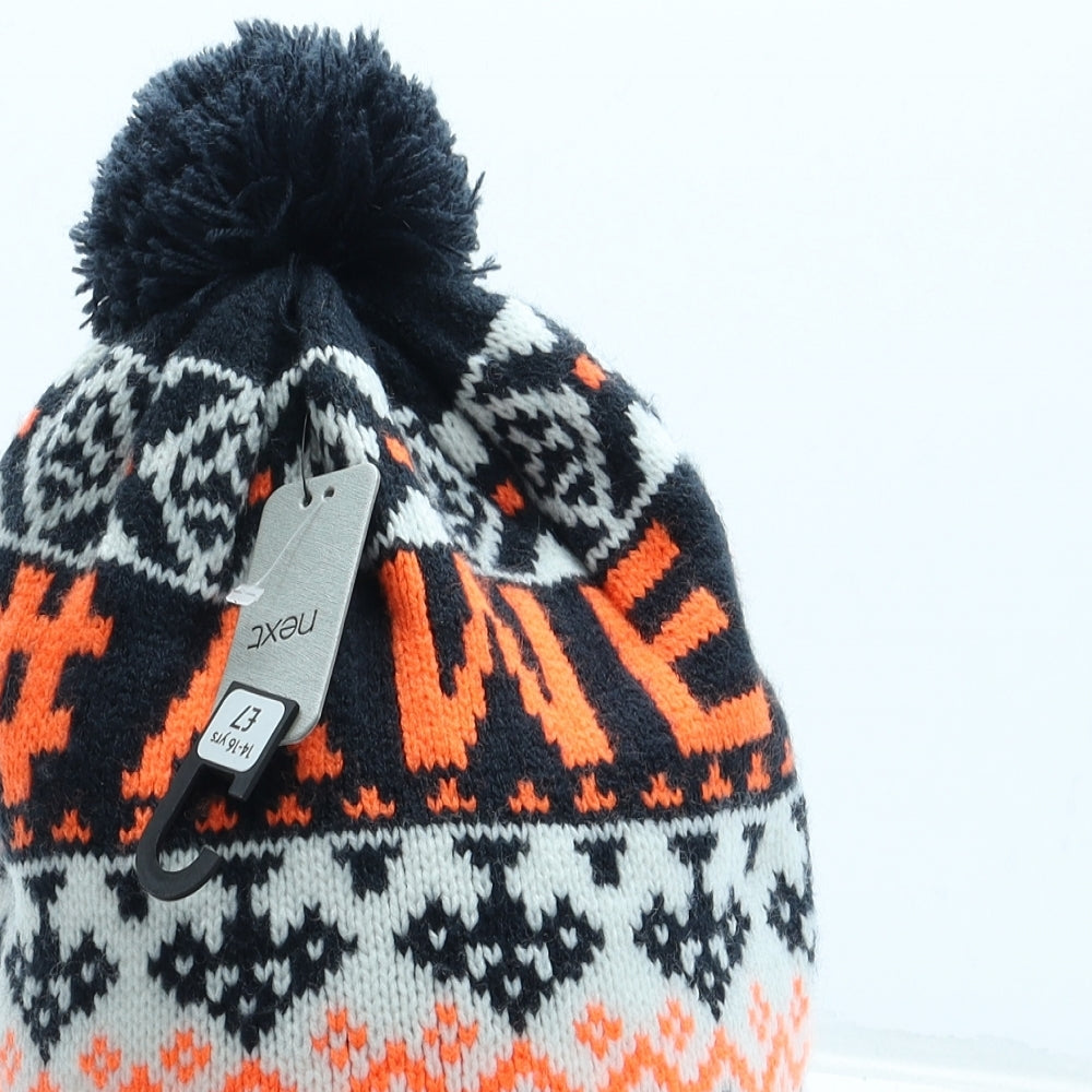 NEXT Boys Multicoloured Geometric Acrylic Bobble Hat Size L - Awesome. Size 14-16 years