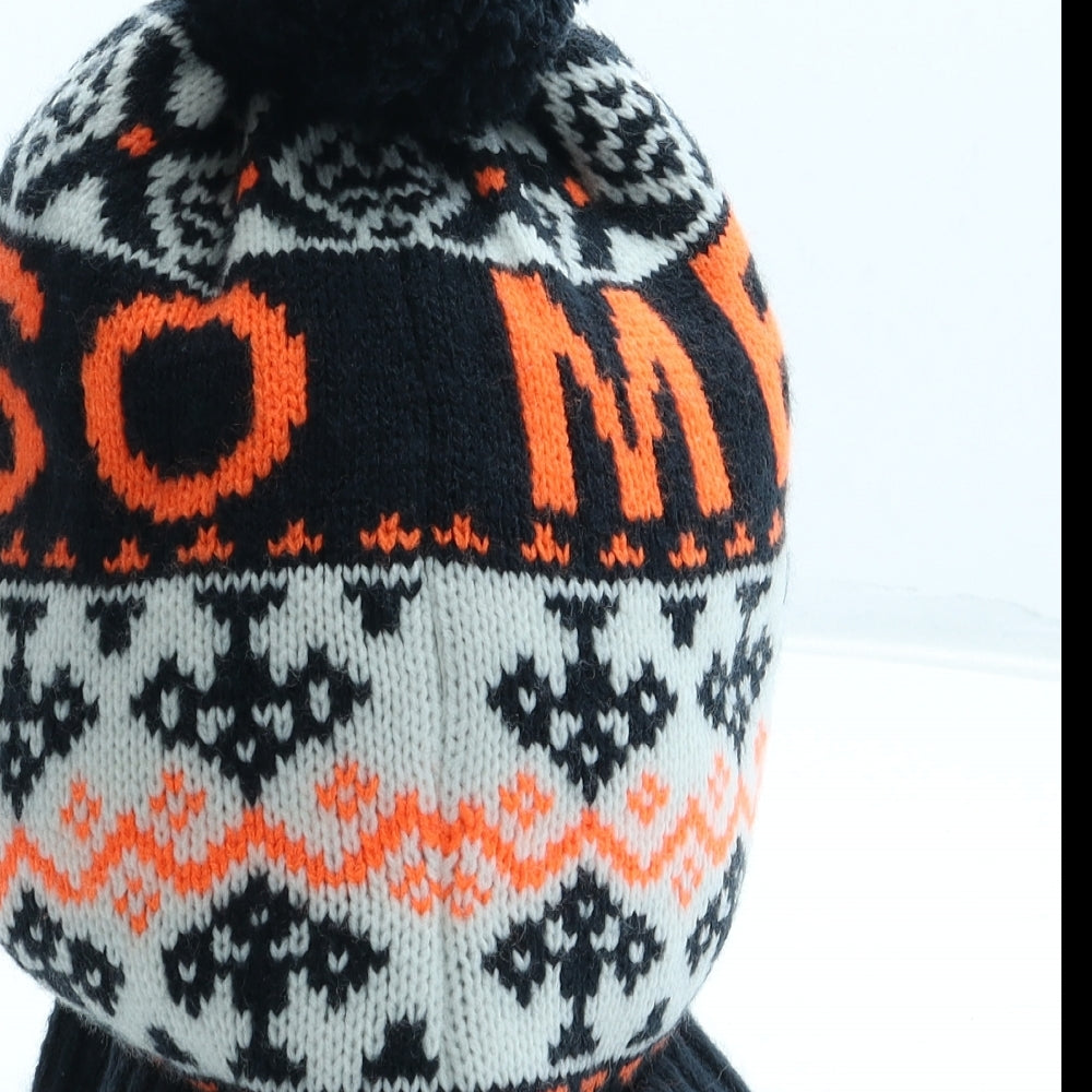 NEXT Boys Multicoloured Geometric Acrylic Bobble Hat Size L - Awesome. Size 14-16 years