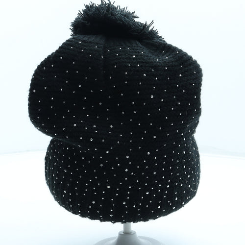 F&F Womens Black Geometric Acrylic Bobble Hat One Size - Stars