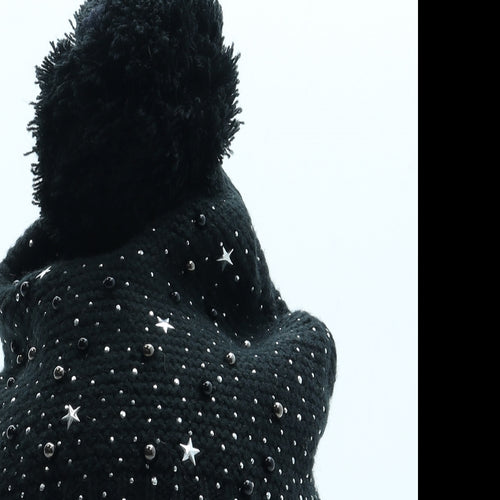 F&F Womens Black Geometric Acrylic Bobble Hat One Size - Stars