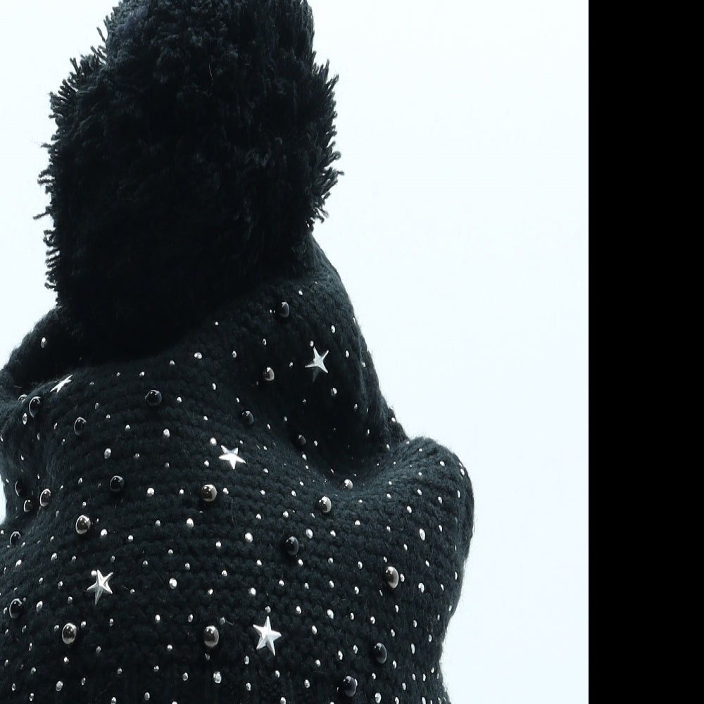 F&F Womens Black Geometric Acrylic Bobble Hat One Size - Stars