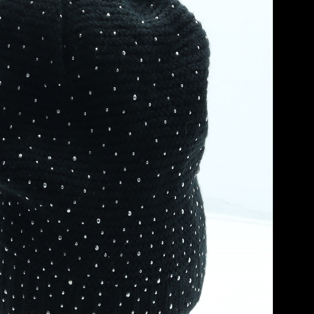 F&F Womens Black Geometric Acrylic Bobble Hat One Size - Stars