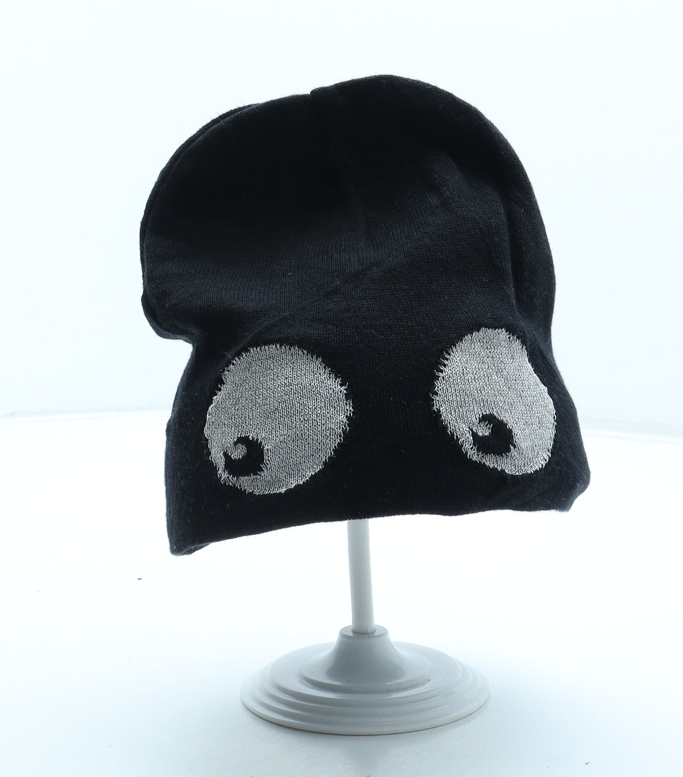 Polarn O. Pyret Mens Black Acrylic Beanie One Size - Eyes