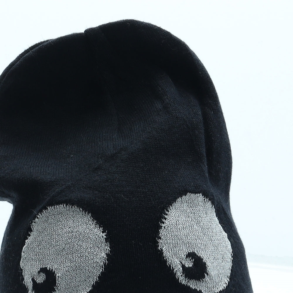Polarn O. Pyret Mens Black Acrylic Beanie One Size - Eyes