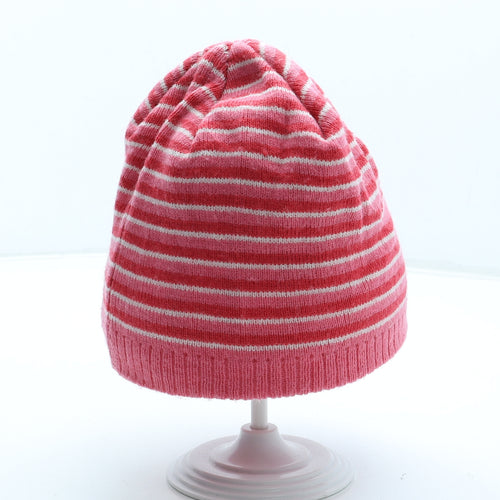 Preworn Girls Pink Striped Acrylic Beanie One Size