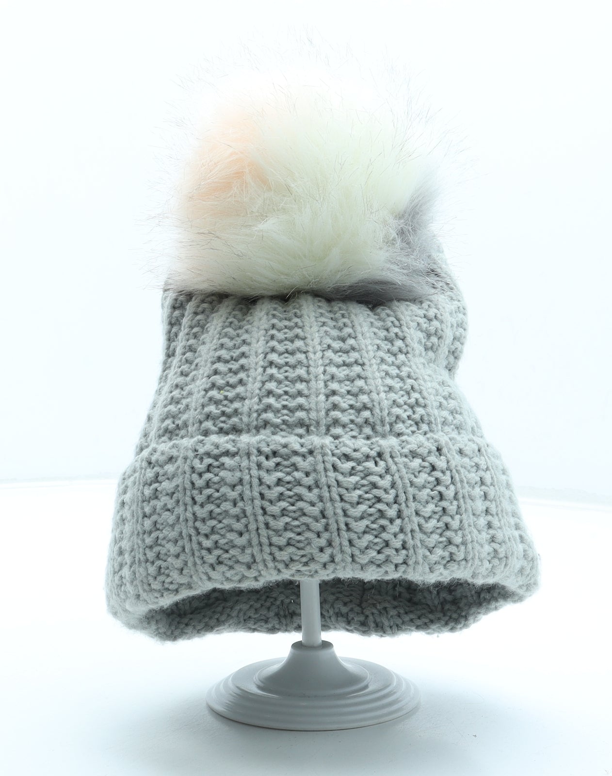 Primark Womens Grey Acrylic Bobble Hat One Size - Faux Fur