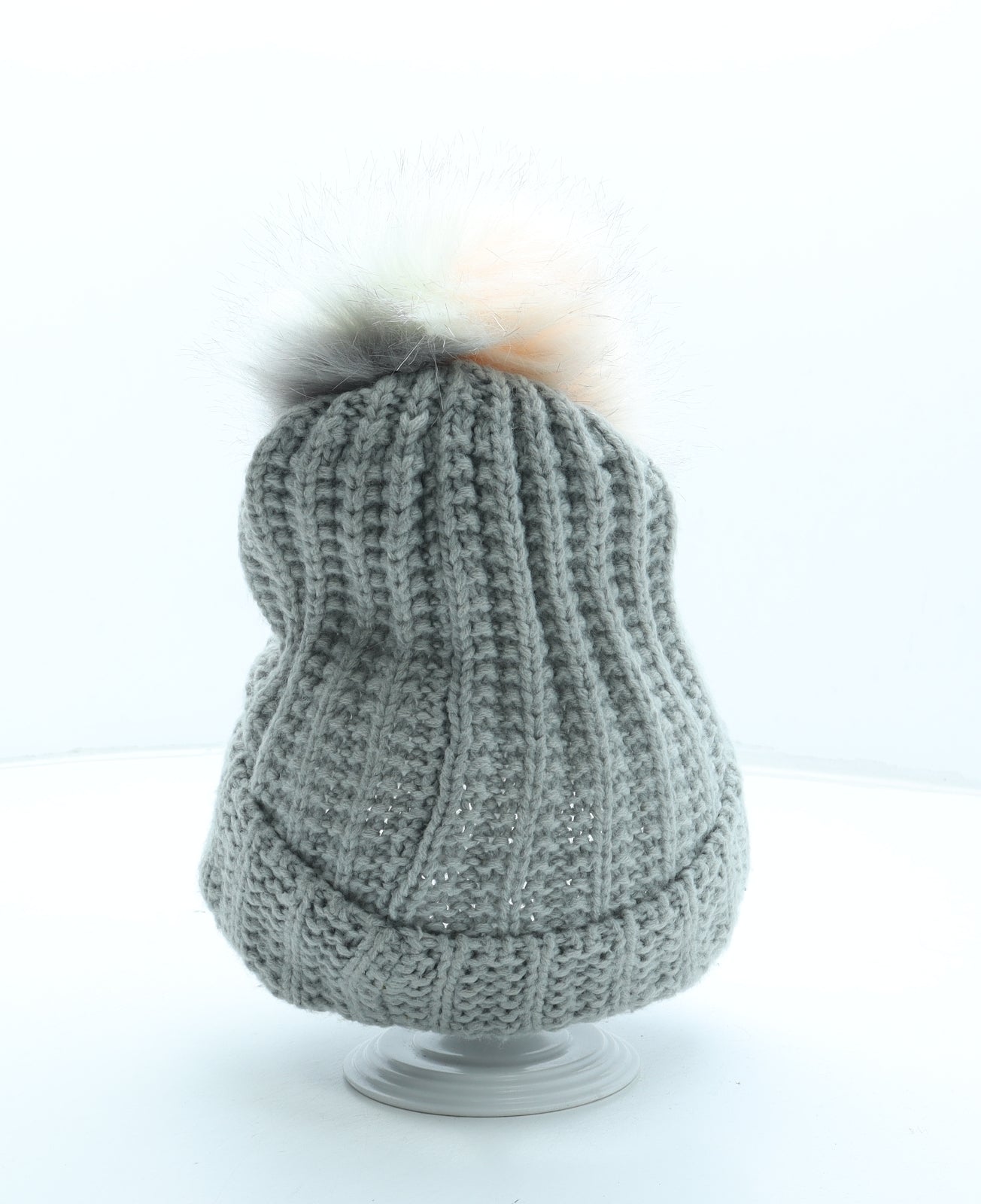 Primark Womens Grey Acrylic Bobble Hat One Size - Faux Fur