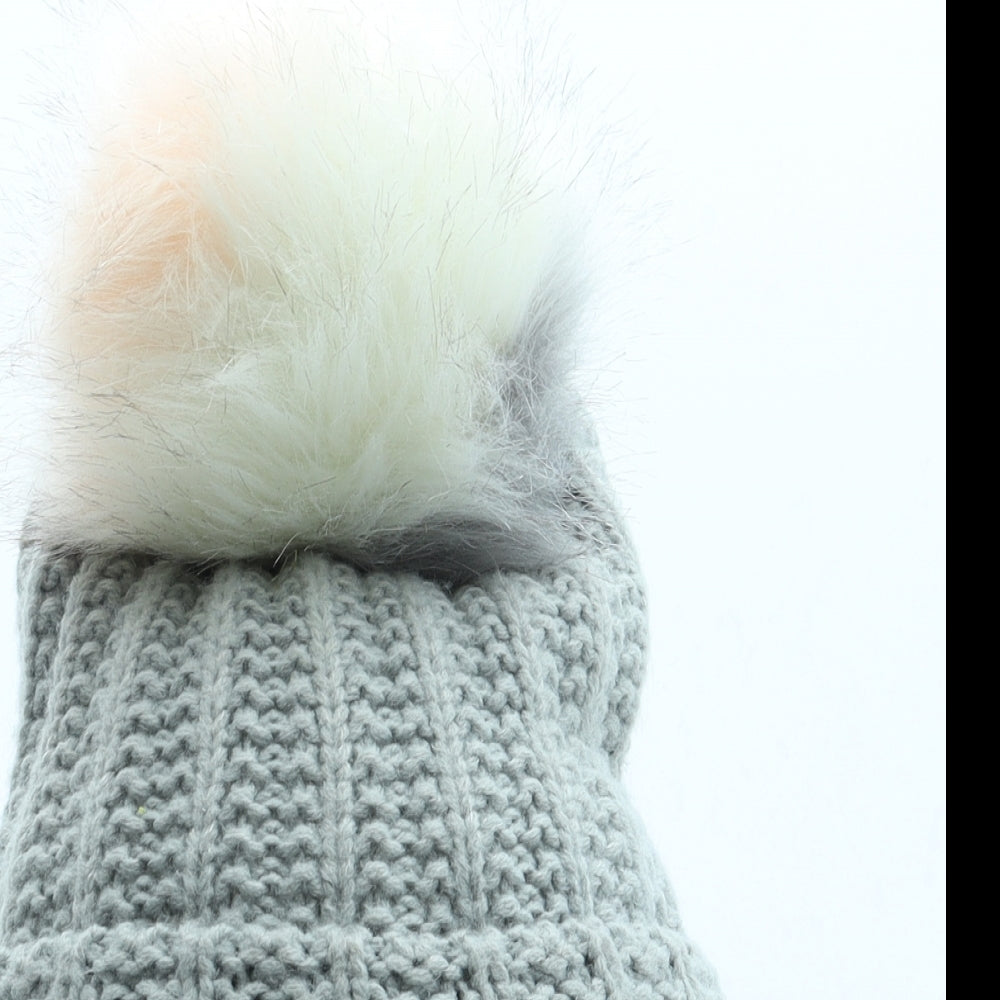 Primark Womens Grey Acrylic Bobble Hat One Size - Faux Fur