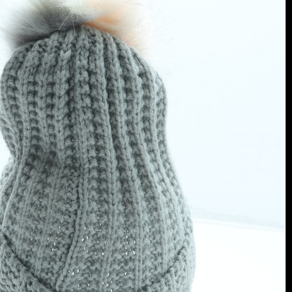 Primark Womens Grey Acrylic Bobble Hat One Size - Faux Fur