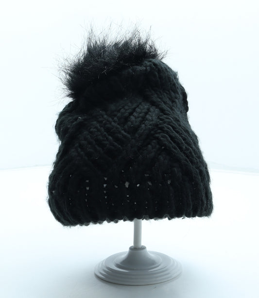 Preworn Womens Black Acrylic Bobble Hat One Size - Faux Fur