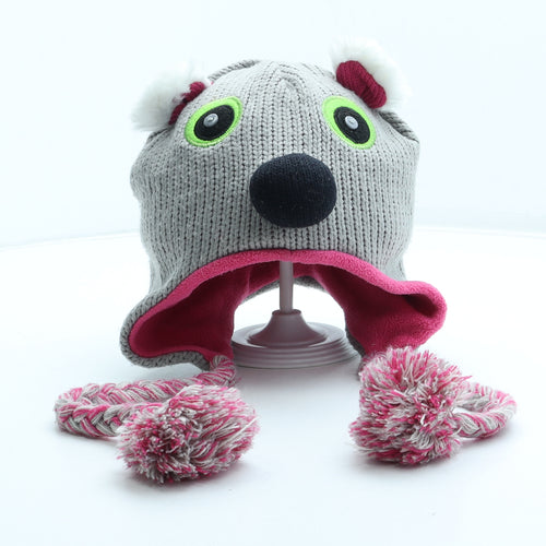 Preworn Girls Grey Acrylic Bobble Hat One Size - Koala Ears Pom Pom