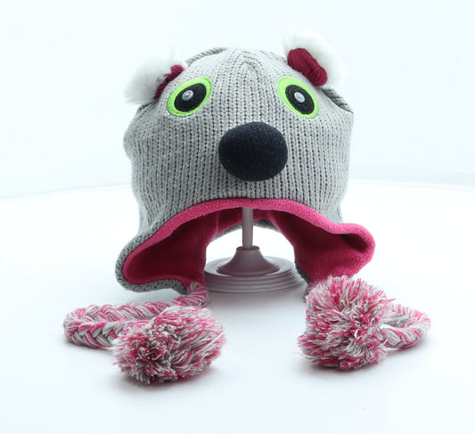 Preworn Girls Grey Acrylic Bobble Hat One Size - Koala Ears Pom Pom