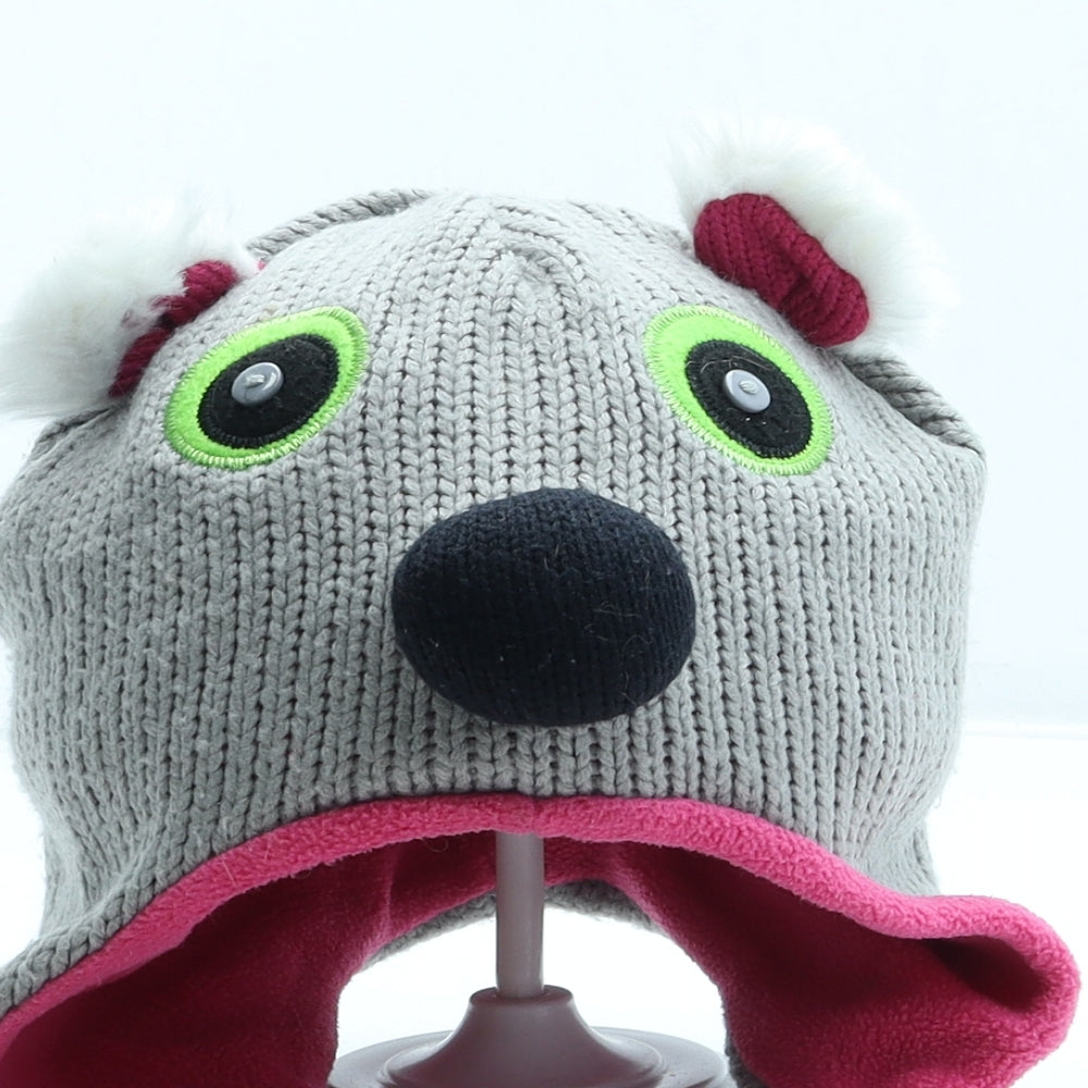 Preworn Girls Grey Acrylic Bobble Hat One Size - Koala Ears Pom Pom